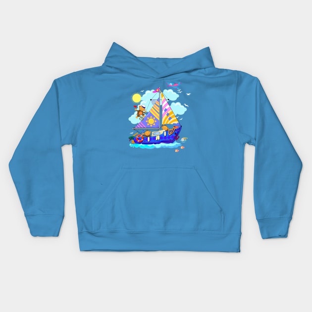 Funny monkeys sailing Kids Hoodie by Artist Natalja Cernecka